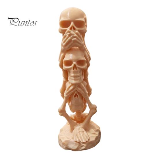 Office Desk Accessories 3D Printed Triple Skull Statue, Halloween Horror Hear No Evil See Modern Interior Ornaments Speak Figurine, Creative Decor for