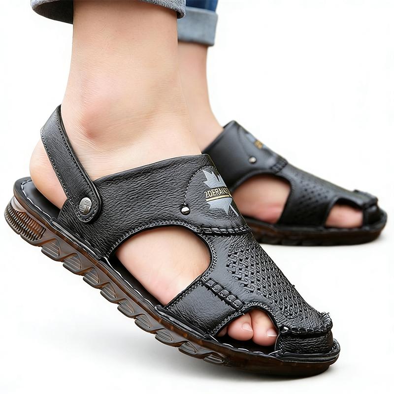 100% Genuine Leather Summer Shoes Mens Sandals Fashion Brand Male Footwear Flat Non-slip Cow Leather Summer Holiday Shoes