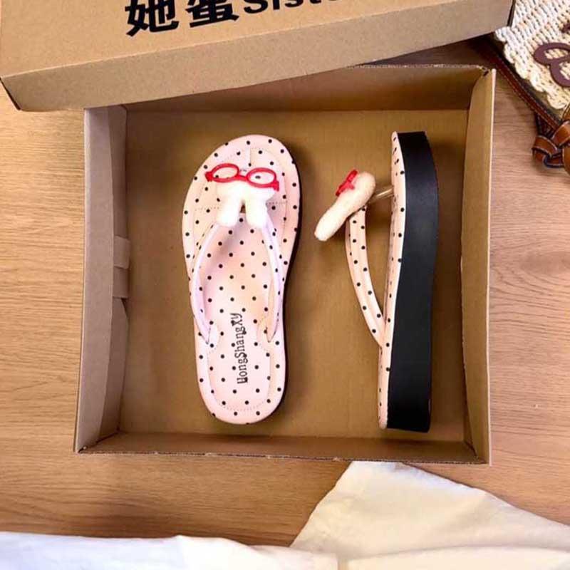 Miffy Rabbit Polka Dot Flip-flops Women 2025 Summer New Thick-bottomed Non-slip and Deodorant Beach Sandals