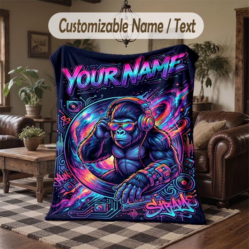 Cute Bear Friends Cafe Theme Throw Blanket Custom Name Text Personalized Blanket Soft Cozy Blanket for Home Sofa Bed
