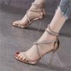 Sexy Fashion Rhinestone Thin Heel Open-toe Rear Zipper Sandals Women's 2025 Summer European and American Thin Diamond Waterproof Table High Heels