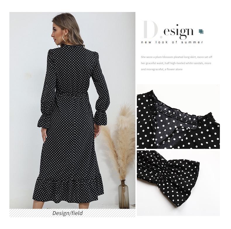European & American Long-Sleeved Pleated Polka Dot Dress - Autumn/Winter 2022