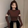Women's Black Ribbed Slimming Semi-High Neck Knitted Top - Long Sleeve Autumn/Winter Fashion
