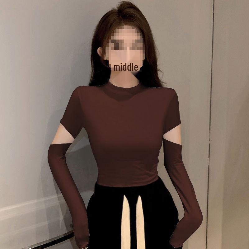 Women's Black Ribbed Slimming Semi-High Neck Knitted Top - Long Sleeve Autumn/Winter Fashion