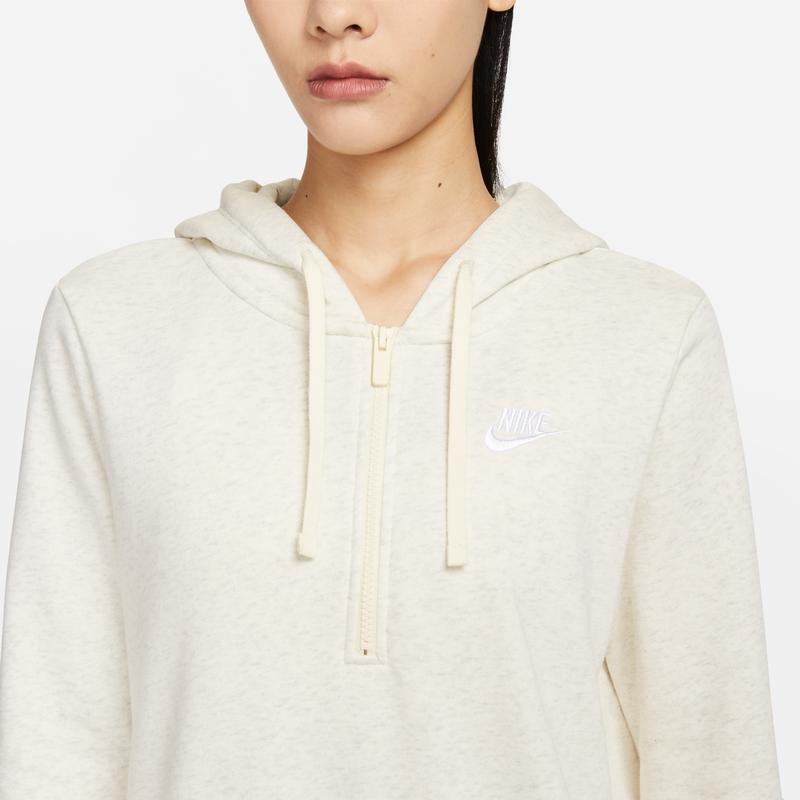 Nike Club Fleece Hooded Casual Solid Long Sleeve Dress Women Dresses Oatmeal White DQ6766-141