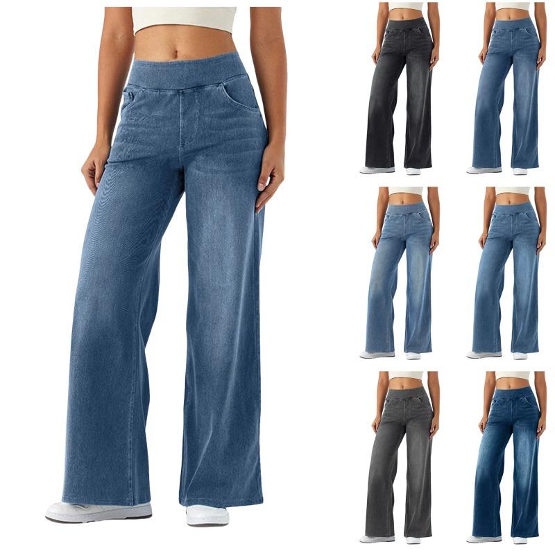 Ladies Wide Leg Trousers Elastic Waistband High Waist Stretch Vertical Trousers Stylish Womens' Casual Pants