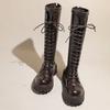 Lange Stiefel Damen 2025 Frühling und Herbst neue Modelle aber kniehohe schlankmachende lange Stiefel mit dicker Sohle zum Schnüren hohe Stiefel braune Reiterstiefel