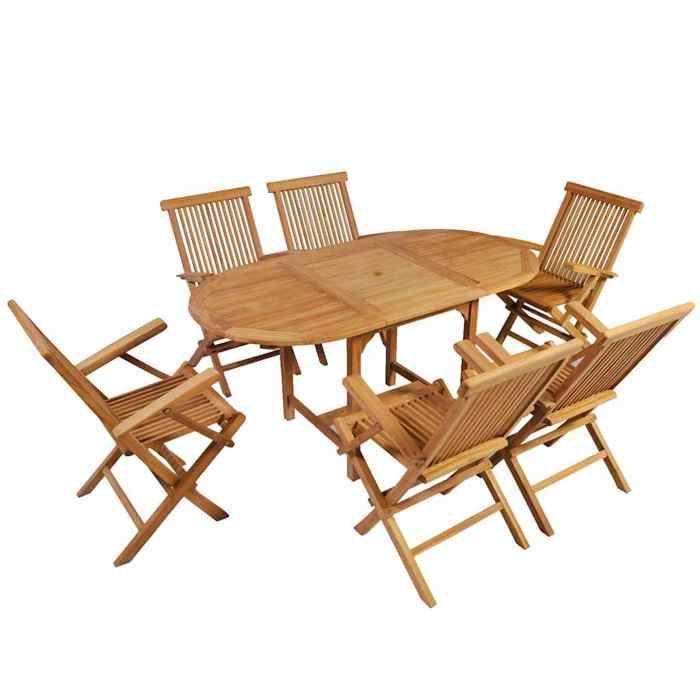 VidaXL Teck Massif Ensemble à Dîner de Jardin 7 pcs avec Table Extensible 44685