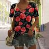 Summer Flower Rose 3D Print T-shirt Women Streetwear Casual T Shirts Y2k Tops Woman Harajuku V-Neck Tees Oversized Clothing