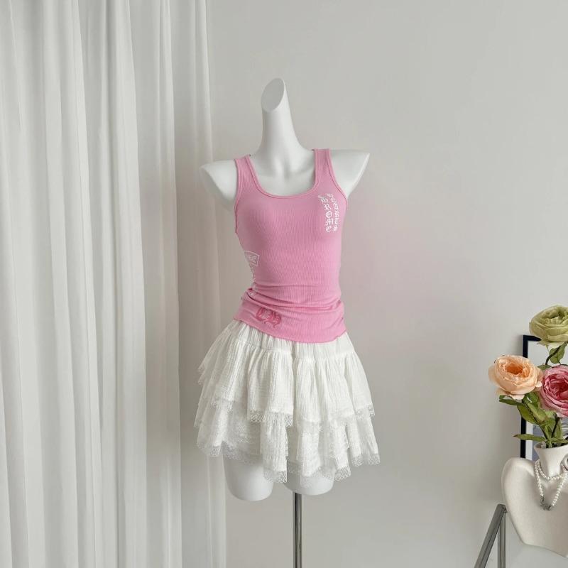 Sommer Frauen Bodycon Tank Top Hot 2000s Ästhetische Coquette O-Neck Crop Top Gyaru Y2k Streetwear Koreanische Y2k Stretch Grunge Flut