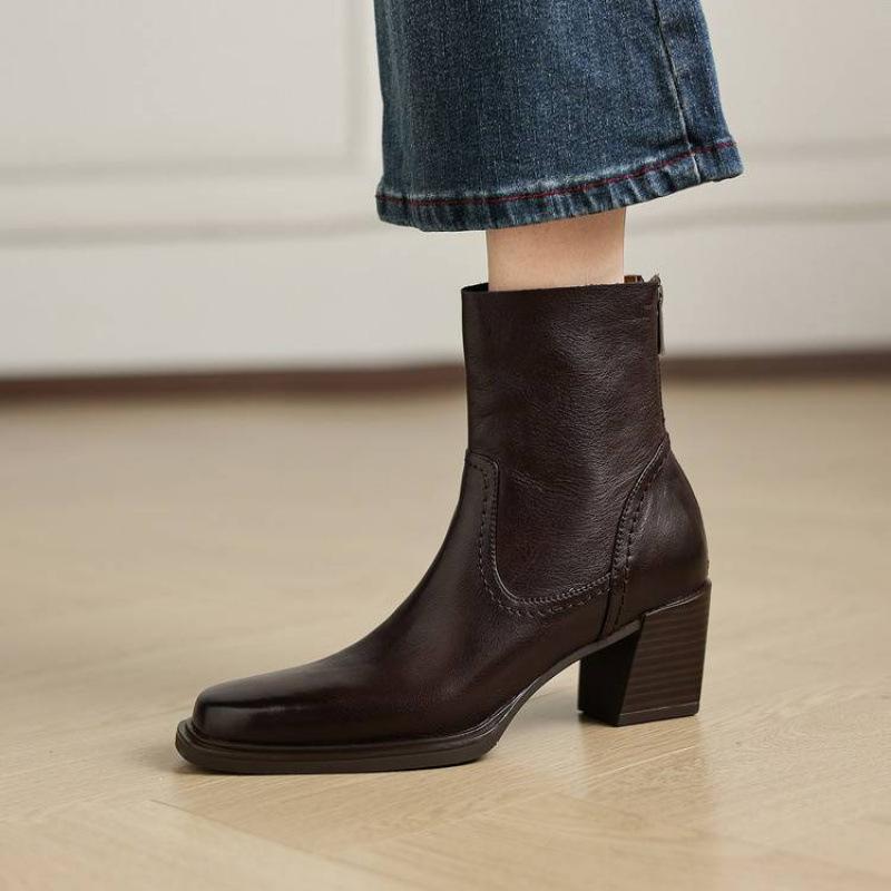 Neue Damen Lederstiefel mittlerer Absatz große Größe Damenstiefel bequemes Leder vielseitige Martin Stiefel Herbst und Winter Rindsleder mittelhohe Stiefel Damen