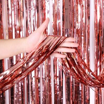 1x2M Silver Rose Gold Rain Tinsel Curtain First Happy Birthday Wedding Decoration Adult Kids Baby Boy Girl 1st One Year Decor
