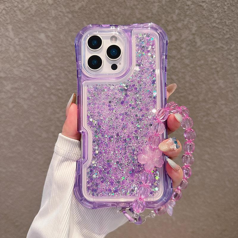 

Glitter Mobile Phone Case Three-in-one Shock-resistant Design Candy Color Glue for IP16promax Bracelet For iPhone 17 Pro Max