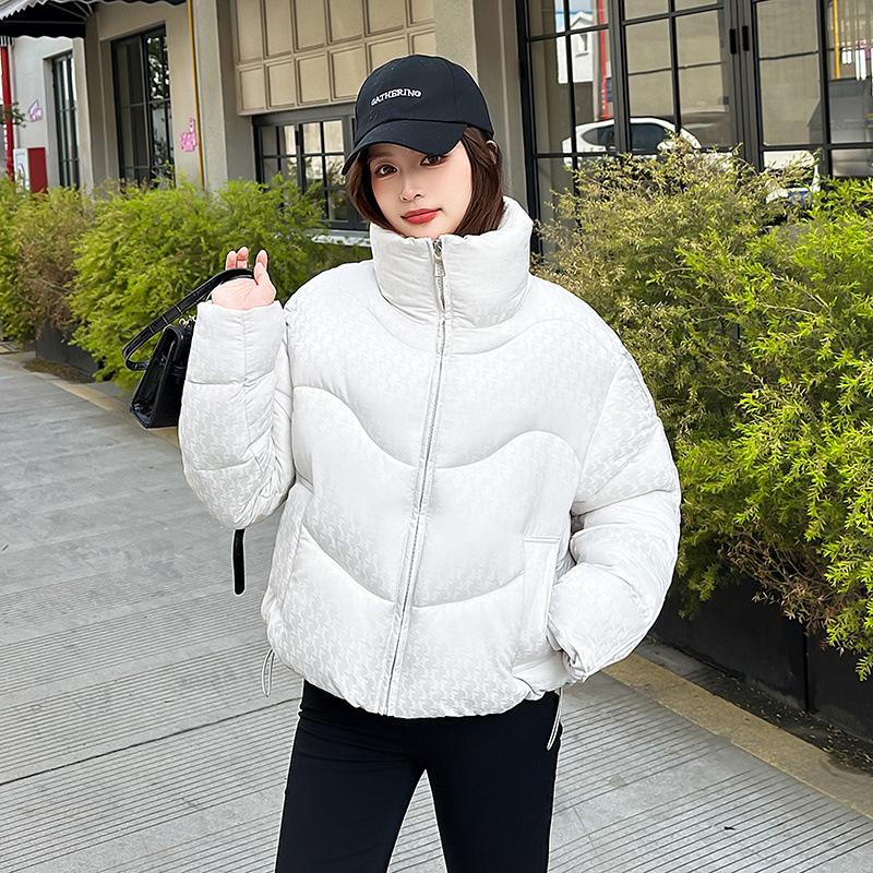 Women’s Short Stand Collar Houndstooth Windproof Thicken Warm Winter Jacket