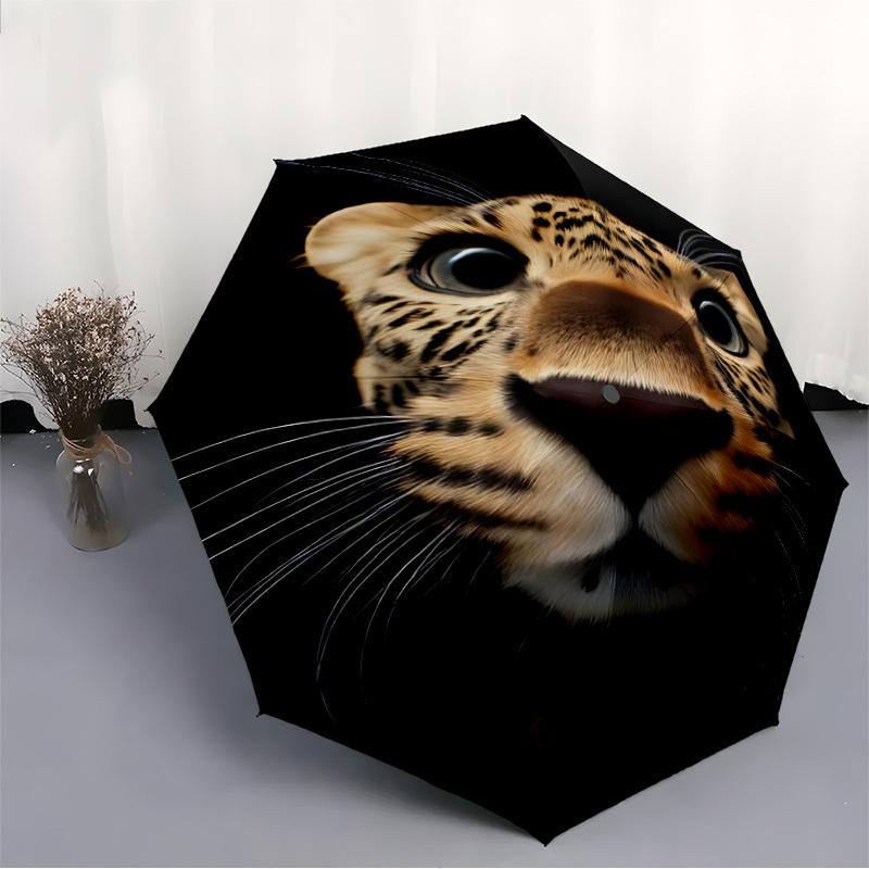 1pc Leopard Face Automatic Open/Close Umbrella - Compact Travel Umbrella with 8-Rib Durable Frame, Lightweight & Portable Design z35