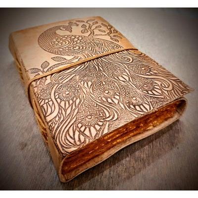 Beautiful Peacock Embossed Handmade Leather Bound Stitched Journal - Refillable Cotton Recycled Vintage Styled Page , Birthday Gift for Kids