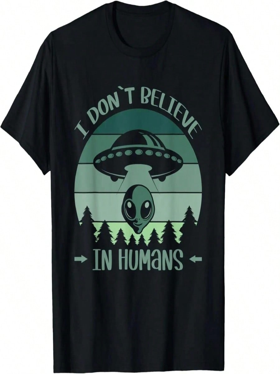Retro Green Alien Head & Ufo - I Dont`T Believe In Humans T-Shirt S
