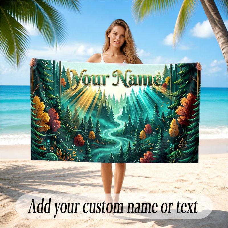 Mushroom Forest Theme Soft Beach Towel Personalized Custom Name Text Towel Portable for Beach Pool Travel