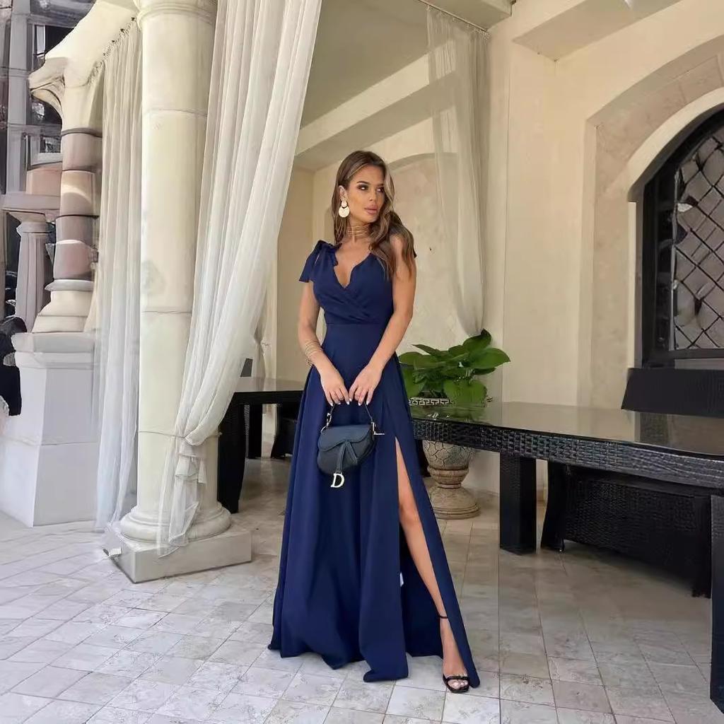 European and American Women's Clothing European and American Summer Solid Color Extended Evening Dress Dress
