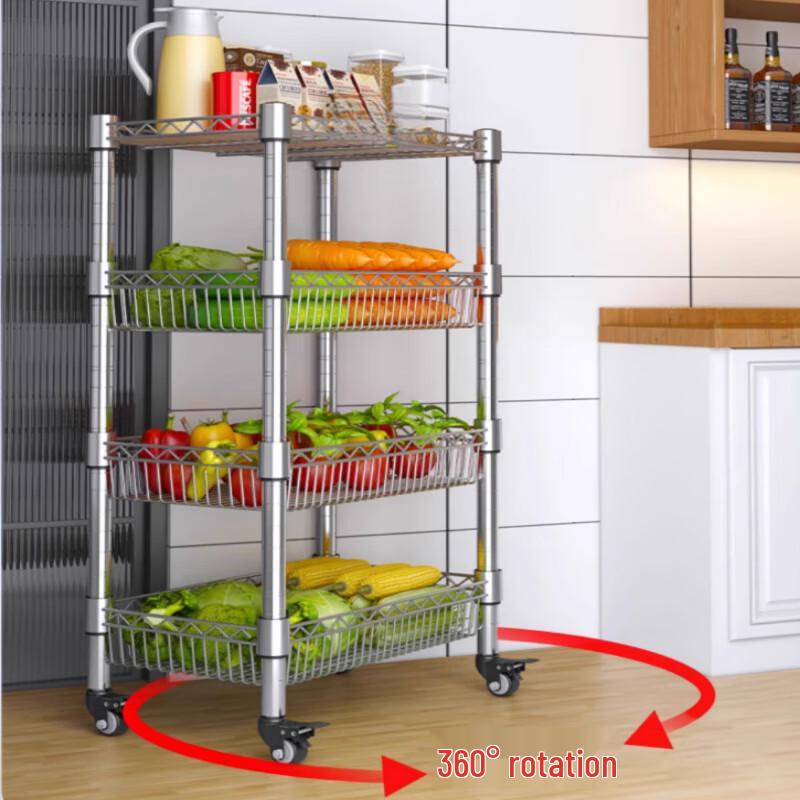 Adjustable 4-Tier Carbon Steel Kitchen Storage Rack with Baskets
