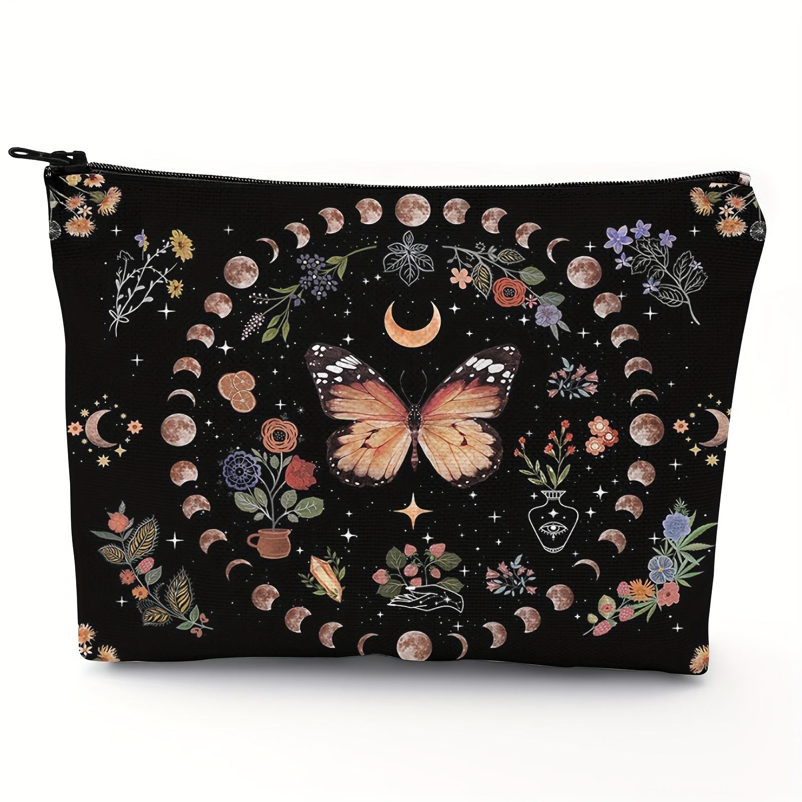 

Яркая косметичка Butterfly Moon Flower - косметички на молнии, многофункциональный дорожный футляр из полиэстера, стильный органайзер для косметики 1pc чёрный