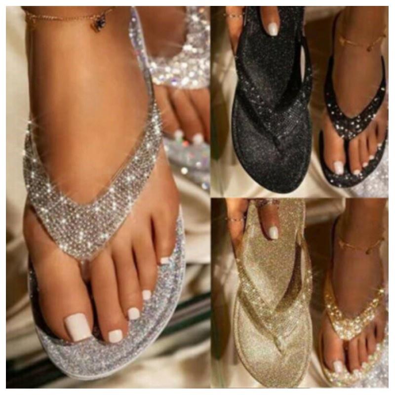 2022 Summer New Arrivals Plus Size Casual Rhinestone Flat Women's Slipper In Stock