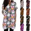 Women's V Neck Pullover Dress Halloween Print Short Sleeve Pocket Casual Loose Fit Tunic Dress