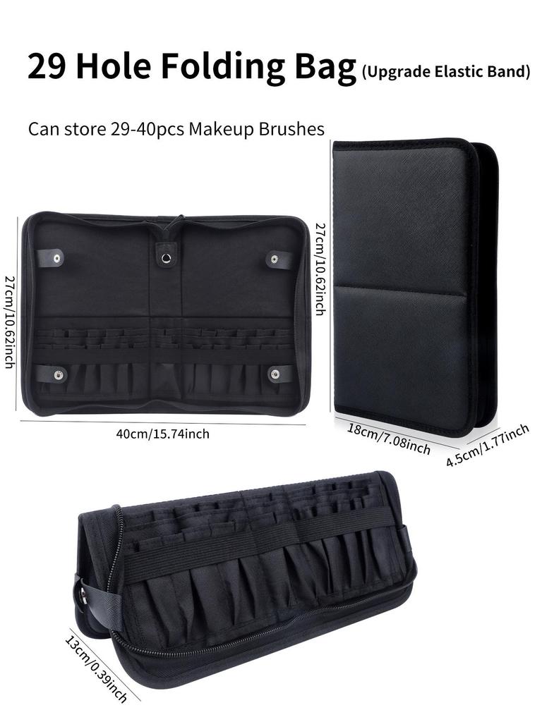 Foldable Cosmetic Brush Storage Bag: 14/40 Holes, Large Capacity, Book-Style for Makeup Artists
