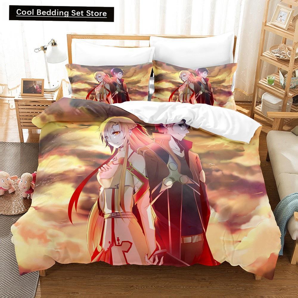 Sword Art Online Bedding Set 3D Anime Print Polyester Quilt Cover Pillowcases Queen King For Kids Gift Anime Duvet Cover Sets