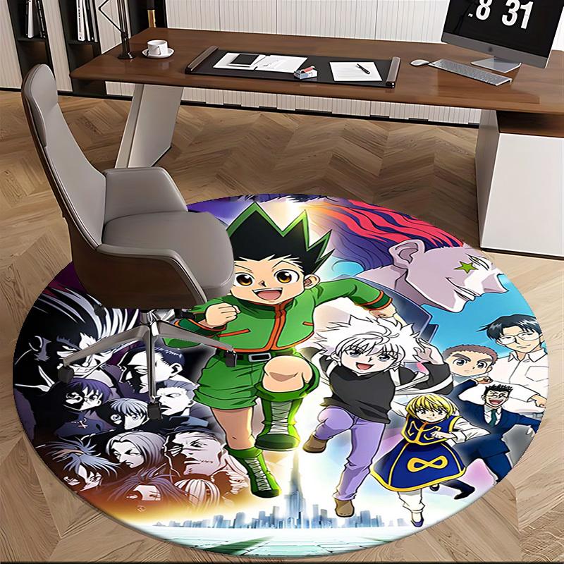 1pc Hunter x Hunter Anime Cartoon Design Round Carpet - Office Chair Mat, Non-Slip Rug for Home Decor, Living Room, Bedroom, Game Room, Dormitory, Fes