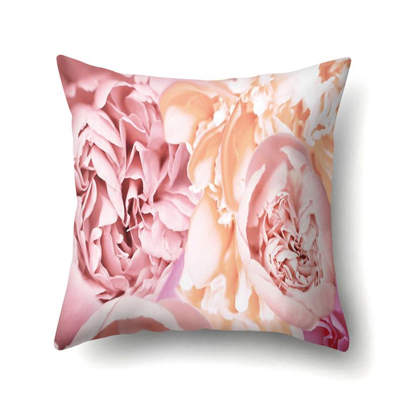 Polyester Pillowcase Ins Style Plant Flowers Nordic Printed Peach Leather Velvet Cushion Cover Sofa Waist Cushion Cover