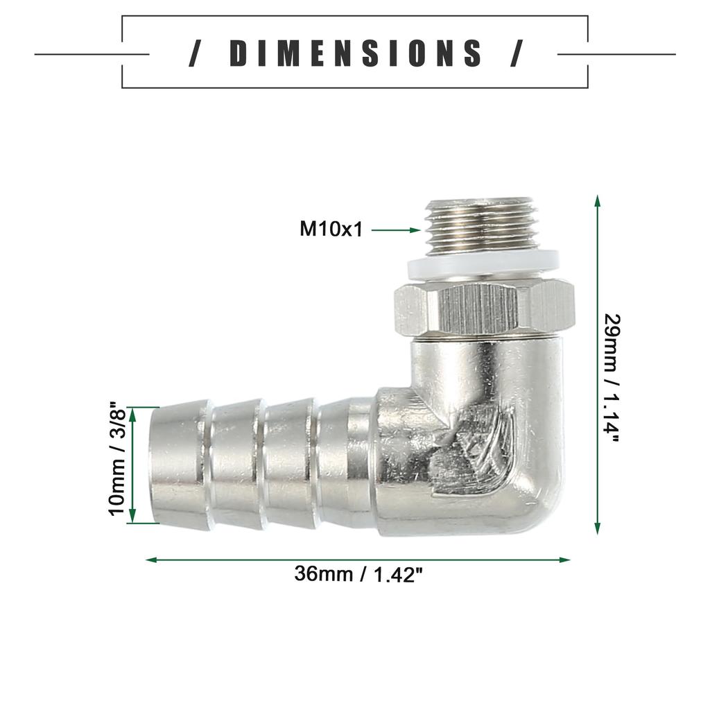 Motoforti Universal Auto 90 Grad Messing Fitting Schlauchadapter, Schlauchfitting, 10mm 3/8" Stacheldraht