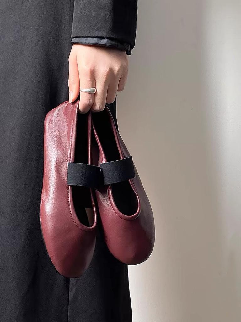 Leather Lazy Clouds Literary Gentle Wind Flat Ballet Shoes Grandma Shoes One-word Broadband Mary Jane Single Shoes Women