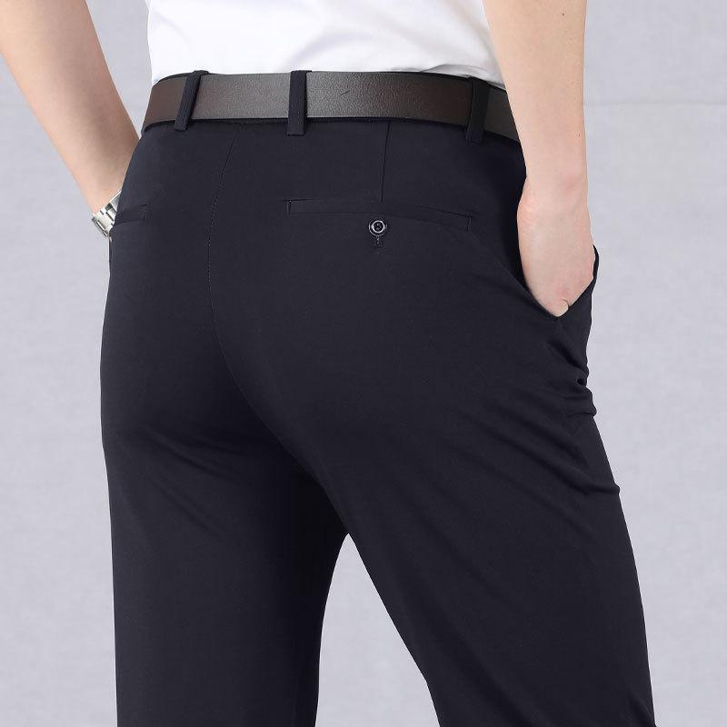 Fashion Solid-coloured Trousers Men's Summer Thin Section Business Casual Suit Trousers Loose Straight Large Size Elastic Trousers