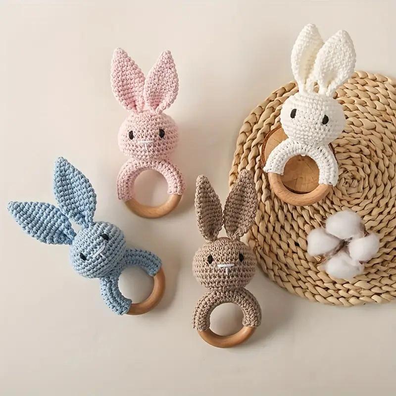 1 stk Babyrangle Leker Nyfødt Bitering Trebitering Heklede Dyr BPA-fri Rangleleke Babyrangler Gaver til Nyfødt