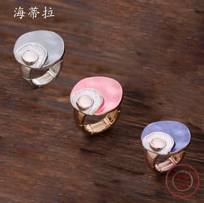 New Color Painted Oil Geometric Round Alloy Ring, Fashionable, Simple and Versatile Elastic Ring for Men and Women