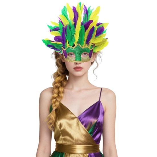 Mardi Gras Masque Colorful Feather Masquerade Masque for Women Venetian Carnival Costume for Prom Ball Halloween Party Cosplay