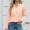 Dam Casual V-ringning Elegant Blus Enfärgad 3/4-ärm Kvinnoknappar Veckad Bröstficka Randig Skjorta Dam Toppar