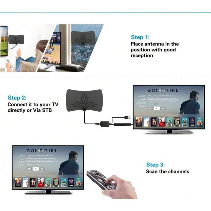 4K High Gain HD TV Antenna - DTV Box EU Plug Booster Active Indoor Aerial HD Flat Design with Signal Amplifier