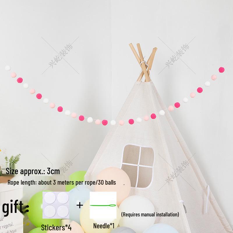 Children’s Room Pompon Bunting Decoration - Birthday Party Tent Backdrop Ornament