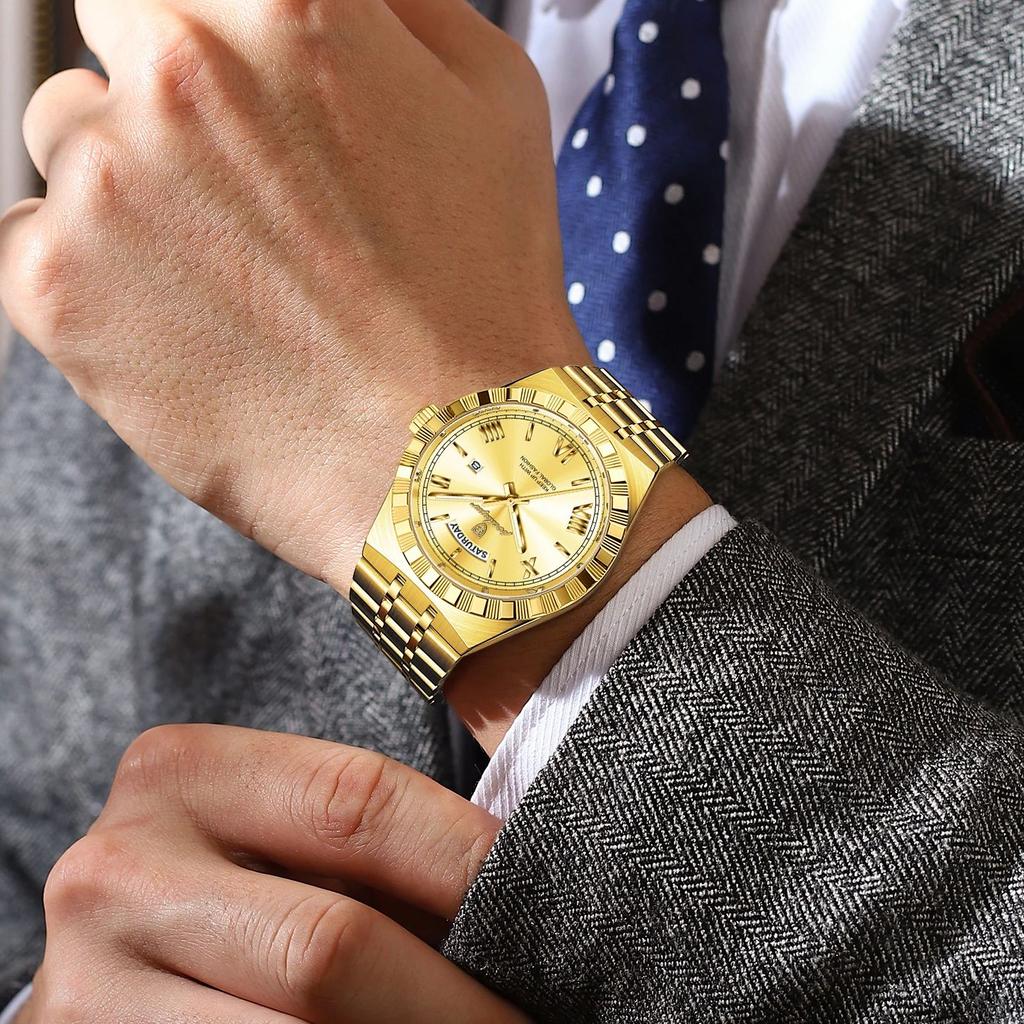 Herren Quarz Uhr Wasserdicht Leuchtend Woche Datum Herren Armbanduhr Edelstahl Business Uhren Für Herren