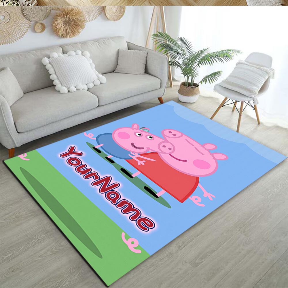 Peppa Pig Customized Name Area Rug Design for Living Rooms Foyer Dormitory Bedrooms Anti-slip Rug Anime Office Decor