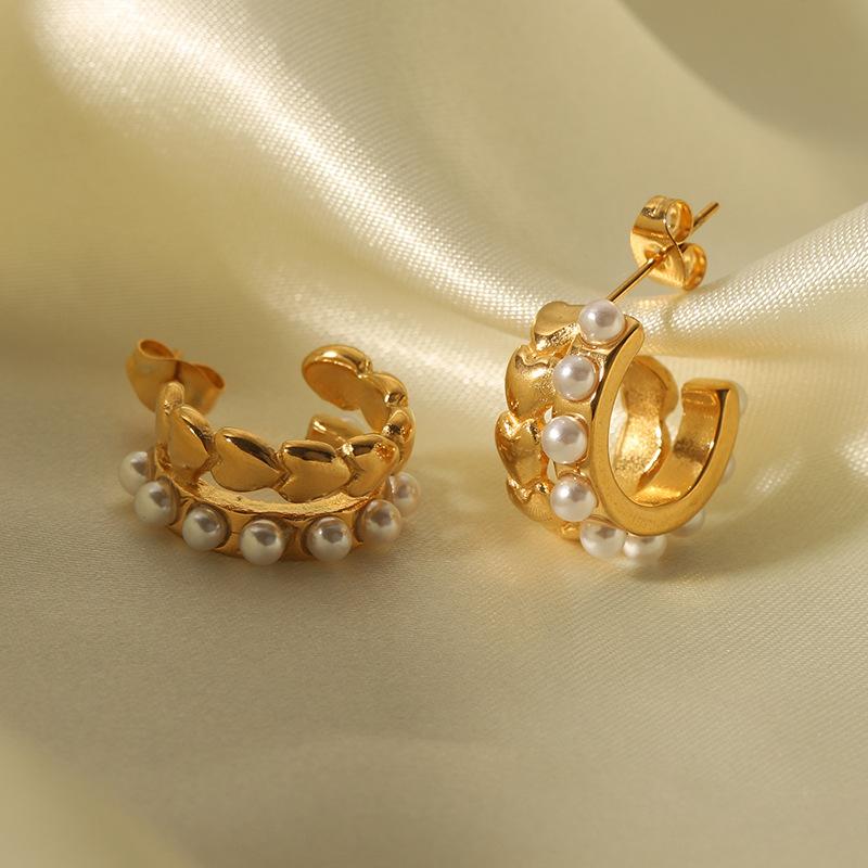  Stainless Steel mitation Pearls Fashion C Stud Earrings Prevent Allergy Metal Exquisite Waterproof Jewelry Gift