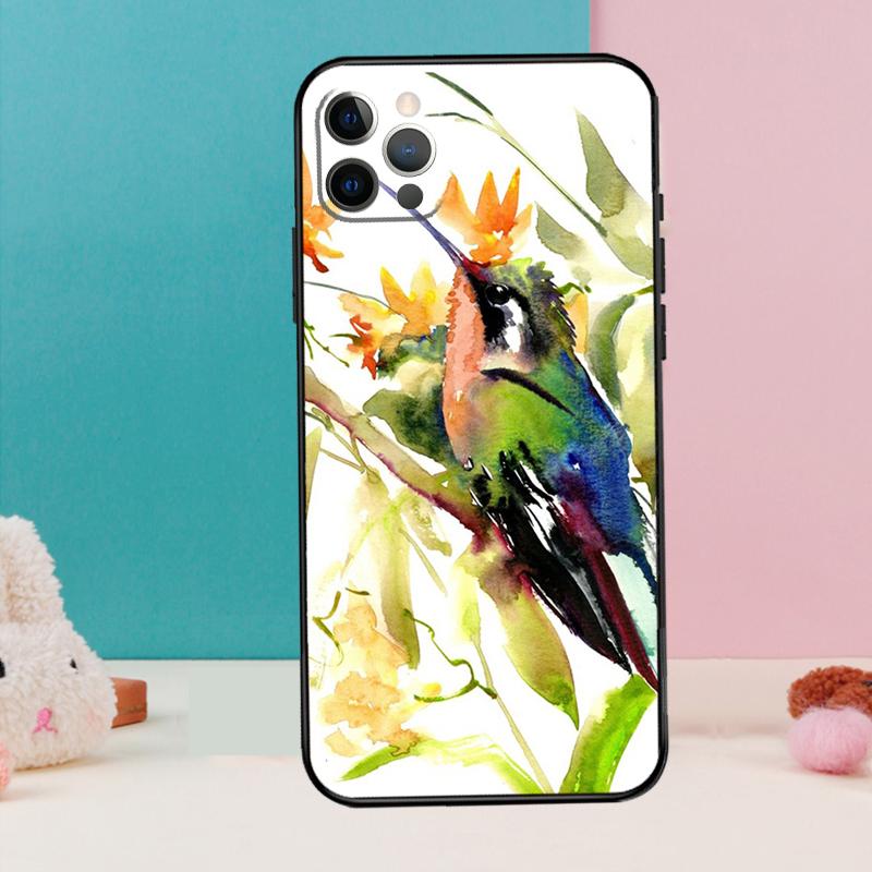 Hummingbird and Flowers Phone Case For iPhone 17 Air 16 15 14 12 11 13 Pro Max 12 13 mini 15 16 Plus 16e Cover Coque