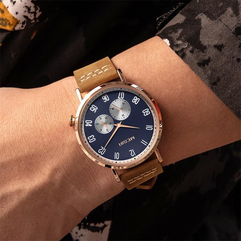 

MEGIR трансграничный хит продаж, ультратонкие мужские кожаные водонепроницаемые светящиеся креативные дизайнерские универсальные повседневные часы оптом