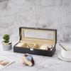 6-Seater Faux Leather Watch Box with Glass Cover - Elegant Black Rectangular Display Case Watches & Jewelry, Soft Suede Lining