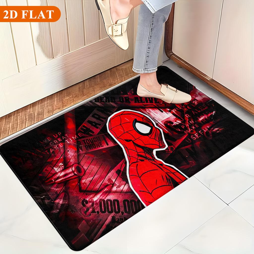 Bath Mat 1pc, Spider- Red Black Silhouette, MARVEL Flannel Rectangular Mat, Bathroom Non-Slip Entrance Mat, Fun Door Decoratio