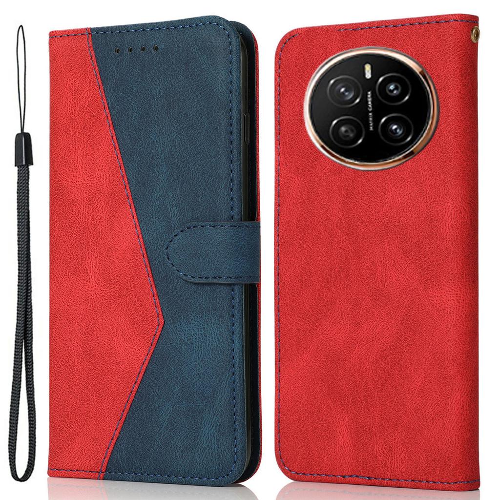 For Honor Magic7 Pro 5G Case Color Splicing Wallet Stand Leather Phone Cover with Wrist Strap