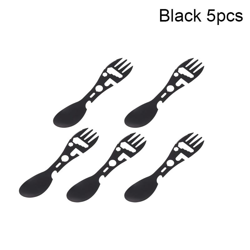 1/5Pcs 10-in-1 Stainless Steel Camping Utensils Set - Travel Hiking Cutlery Fork Spoon Opener Outdoor Survival Gear Tableware