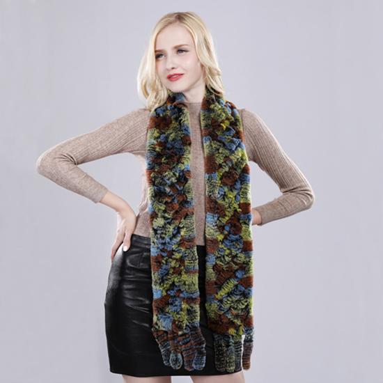New Arrival Russian Women Real Rex Rabbit Fur Scarves Ladies Winter Natural Rex Rabbit Fur Scarves Knit Tassel Real Fur Shawls